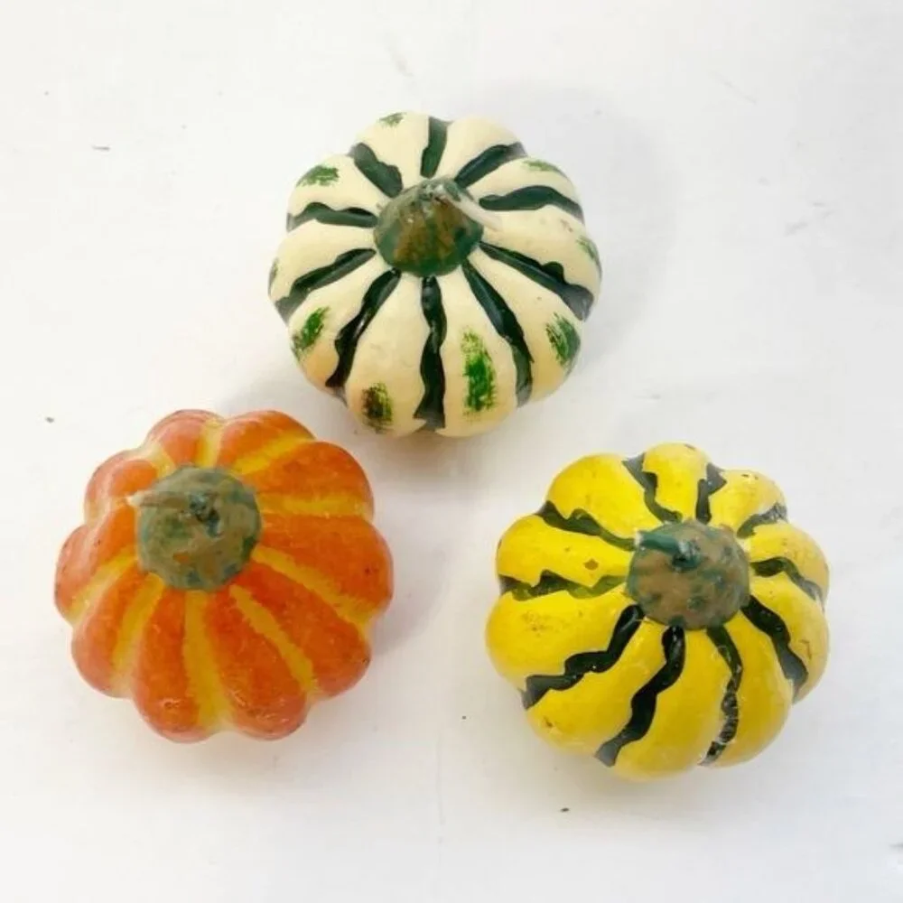 Set Of 3 Mini Pumpkin Squash Shaped Candles Decorative Fall Decor Holly Yashi